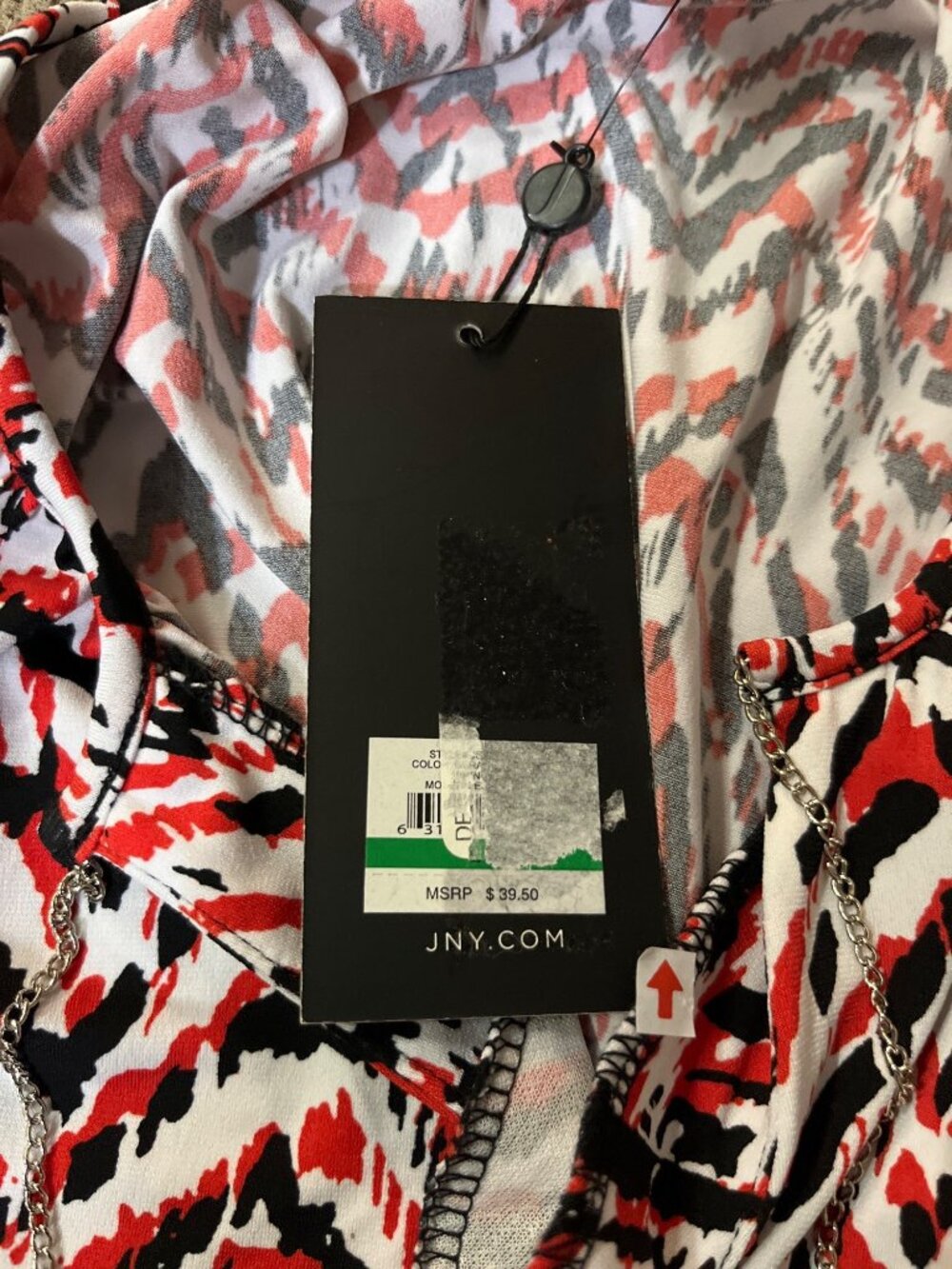 Jones New York Sleeveless Blouse L Red Black Abstract Chain Neck Used - Picture 11 of 14